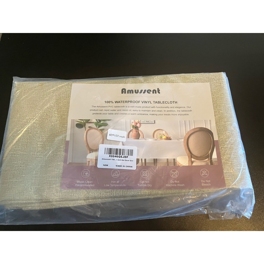 Amussent Tablecloth Unisex 60x102 Beige New Waterproof Vinyl Rectangle